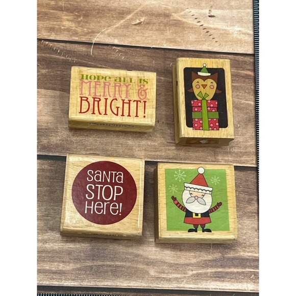 STUDIO G LOT OF 4 CHRISTMAS THEMED RUBBER STAMPS BY LYNETTE A TAYLOR OWL SANTA - Picture 1 of 6